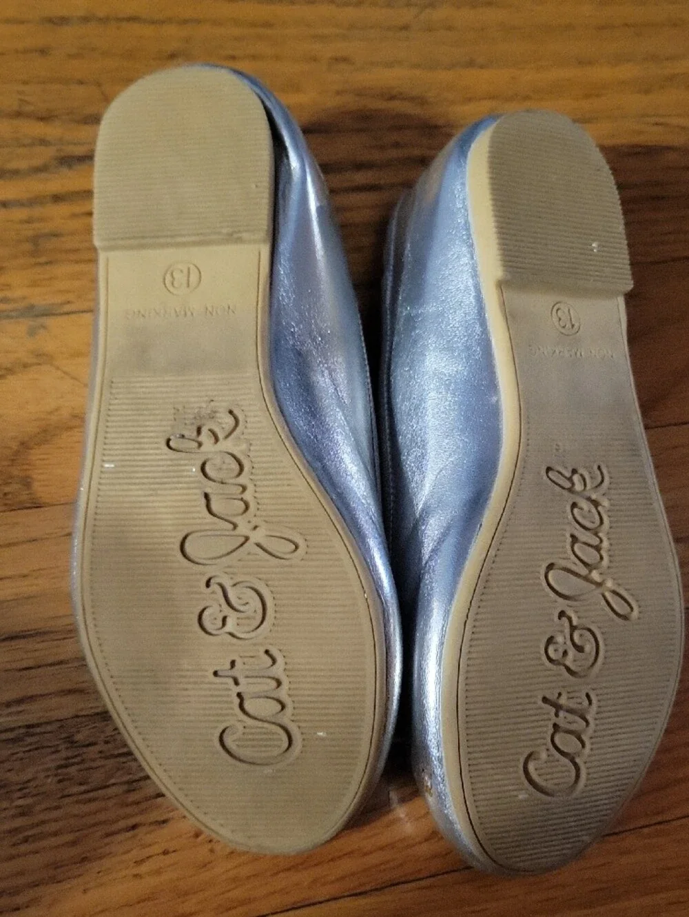 Girls Cat & Jack Metallic Silver Ballet Flats with Bow Size 13